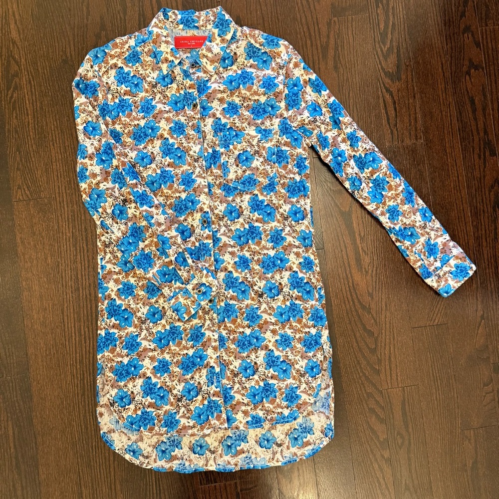 AKIRA Blue and Brown Floral Women's Button Down Shirt